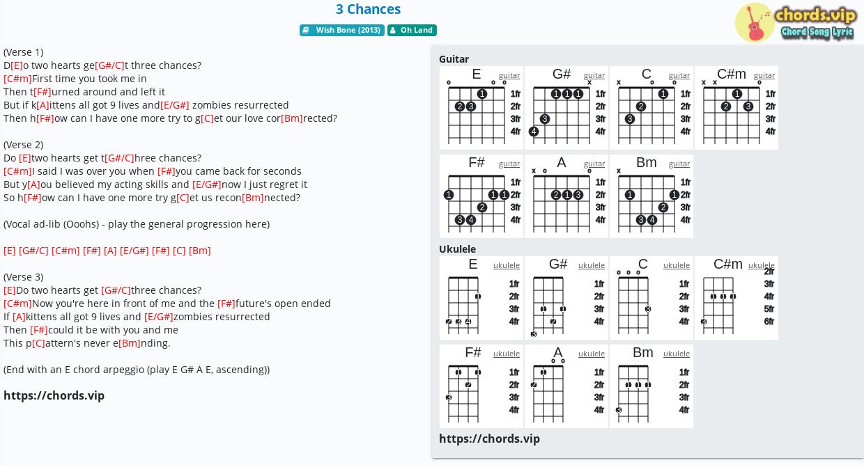 Chord 3 Chances Oh Land Tab Song Lyric Sheet Guitar Ukulele Chords Vip