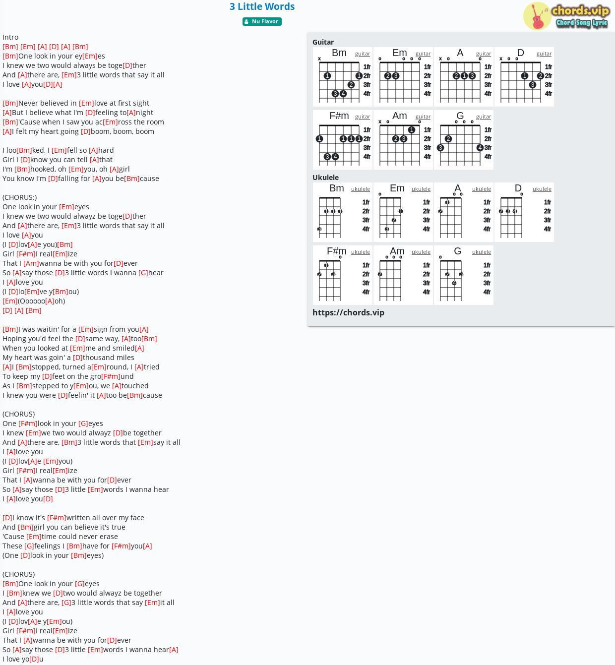 Chord 3 Little Words Nu Flavor Tab Song Lyric Sheet Guitar Ukulele Chords Vip