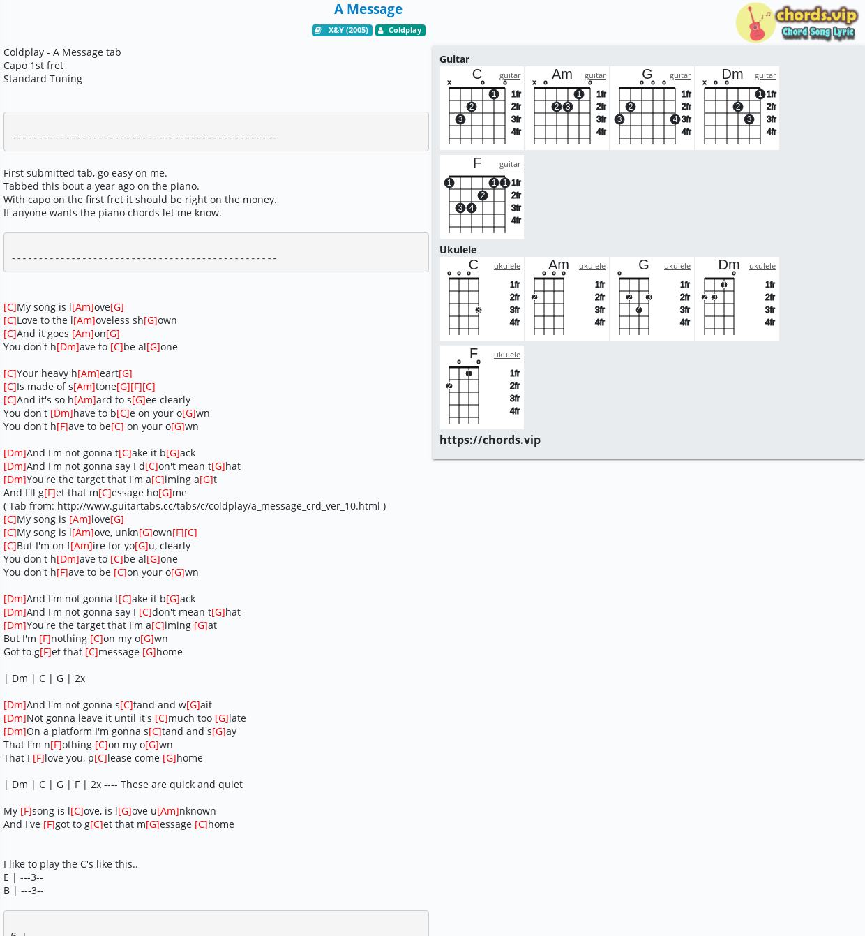 Chord A Message Coldplay Tab Song Lyric Sheet Guitar Ukulele Chords Vip