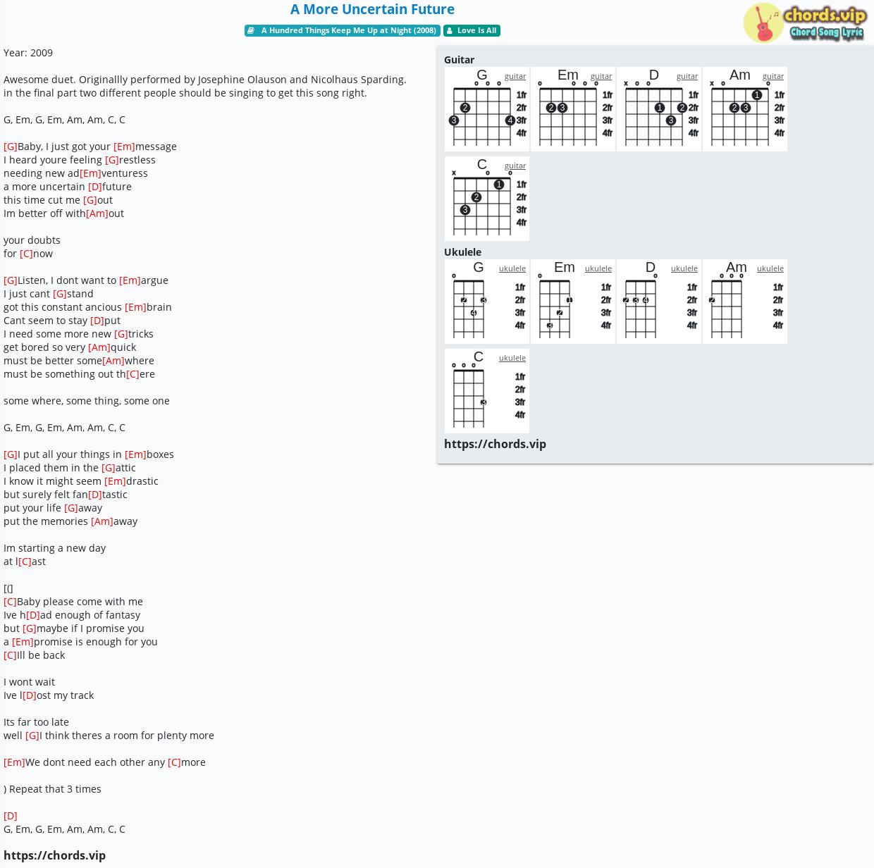 Chord A More Uncertain Future Love Is All Tab Song Lyric Sheet Guitar Ukulele Chords Vip