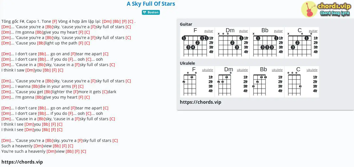 Chord A Sky Full Of Stars Coldplay Avicii Tab Song Lyric Sheet Guitar Ukulele Chords Vip