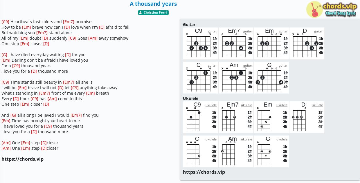 Chord: A Thousand Years - Christina Perri - Tab, Song Lyric, Sheet, Guitar, Ukulele | Chords.vip