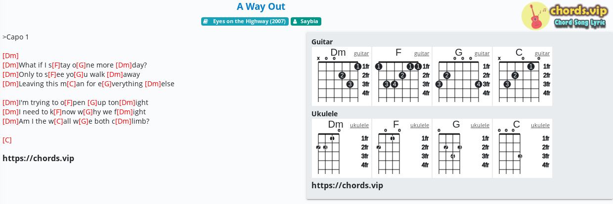 Chord A Way Out Saybia Tab Song Lyric Sheet Guitar Ukulele Chords Vip