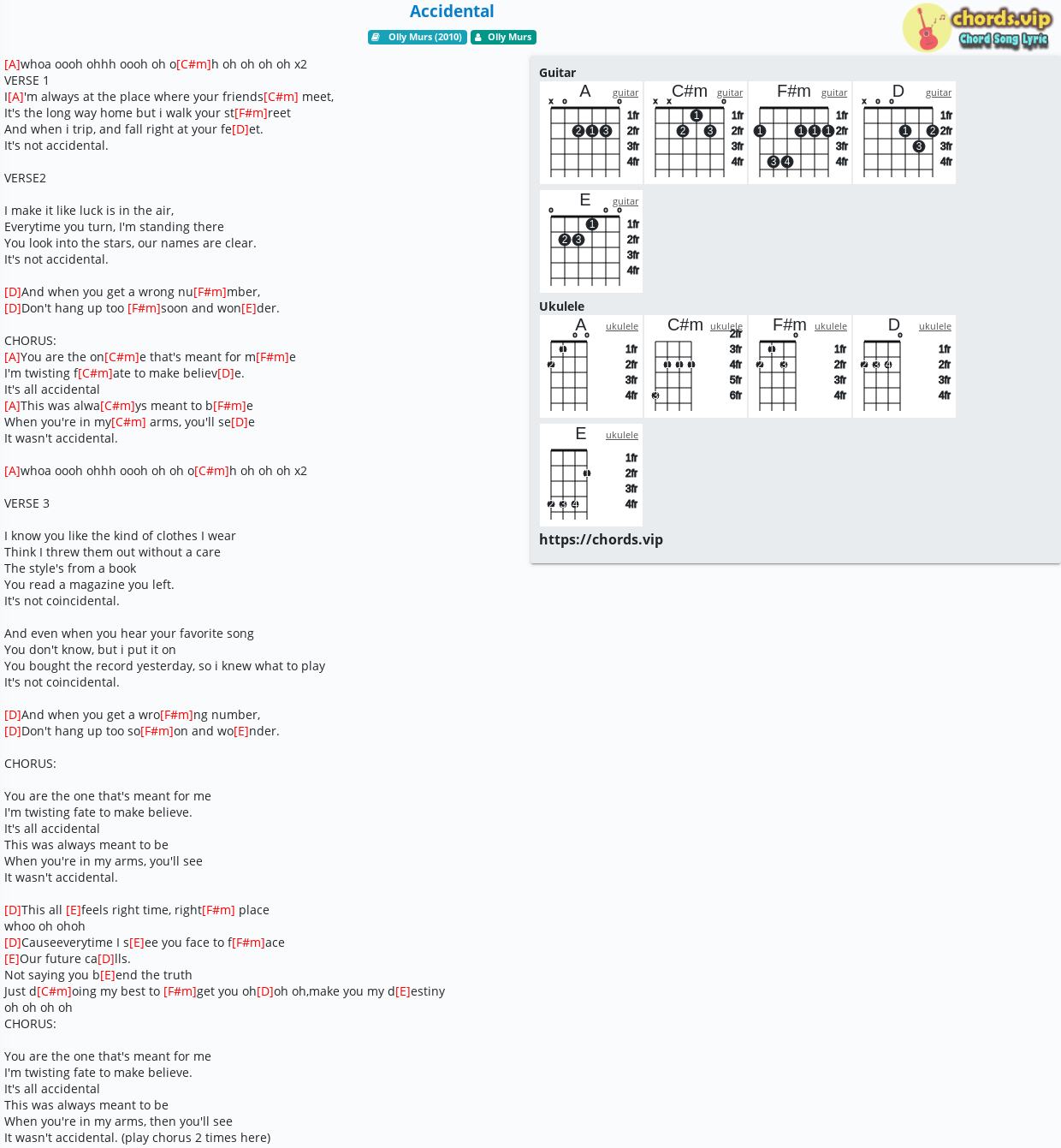 Chord Accidental Olly Murs Tab Song Lyric Sheet Guitar Ukulele Chords Vip