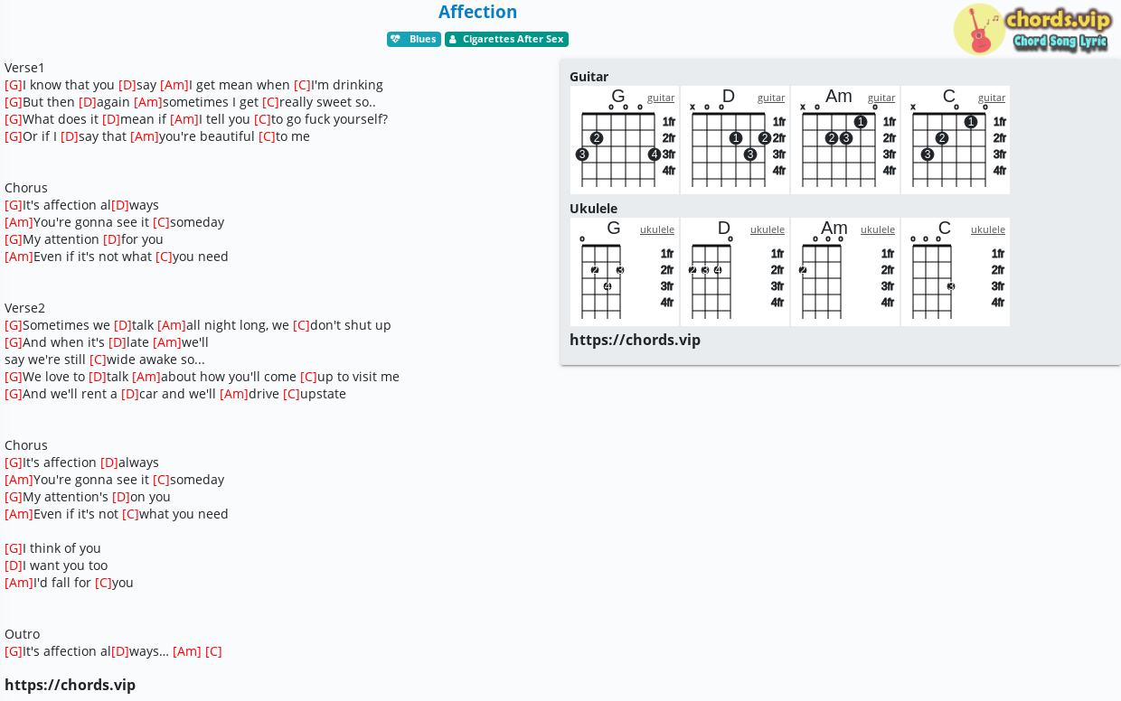 Chord Affection Cigarettes After Sex Tab Song Lyric Sheet Guitar Ukulele Chords Vip