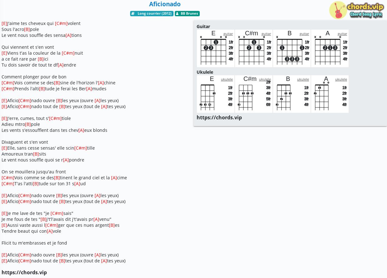 Chord Aficionado Brunes Tab Song Lyric Sheet Guitar Ukulele Chords Vip