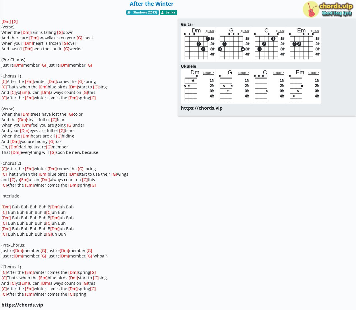 Chord After The Winter Lenka Tab Song Lyric Sheet Guitar Ukulele Chords Vip