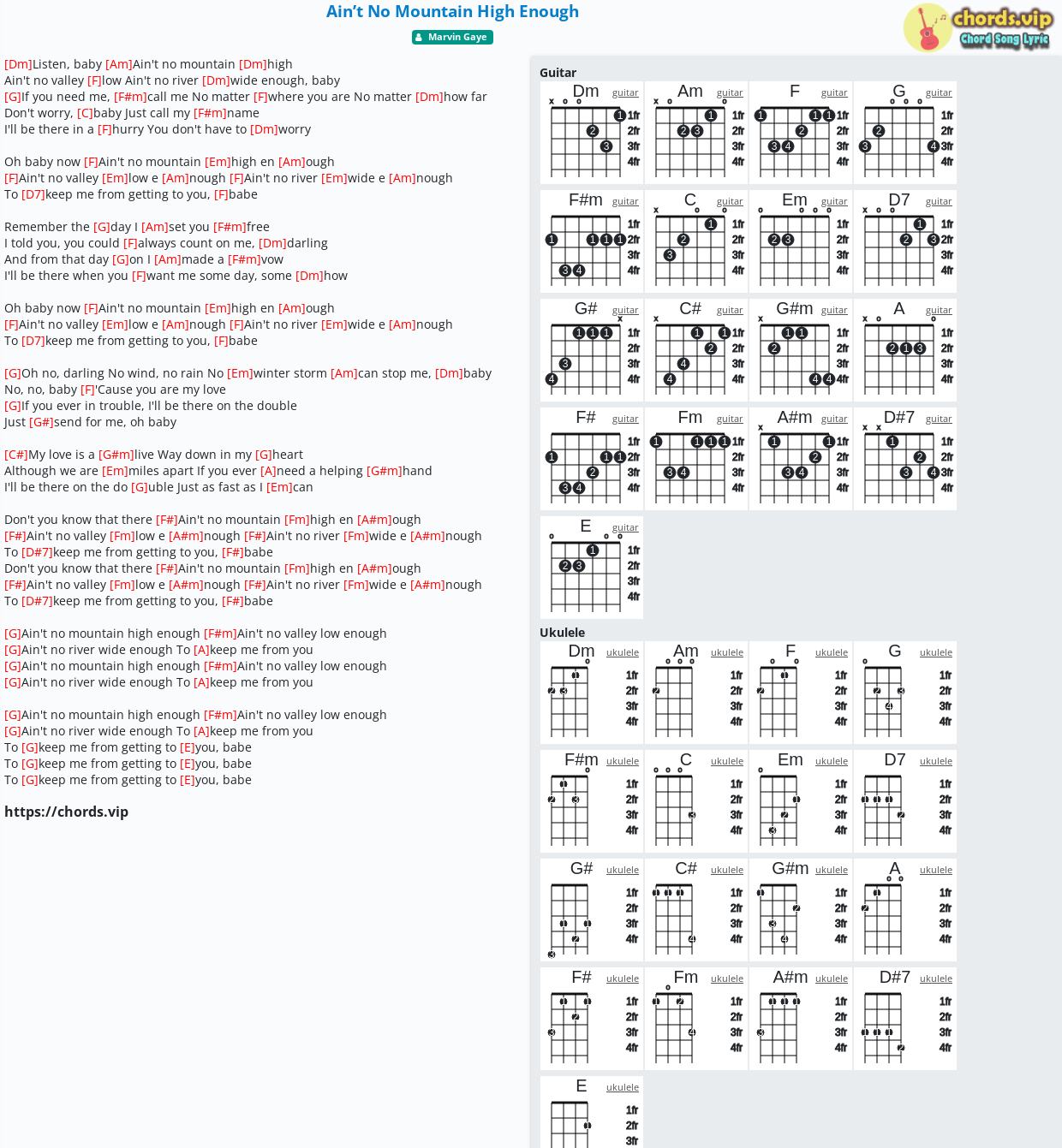 Ain T No Mountain High Enough Ukulele Chords Chord: Ain’t No Mountain High Enough - tab, song lyric, sheet, guitar