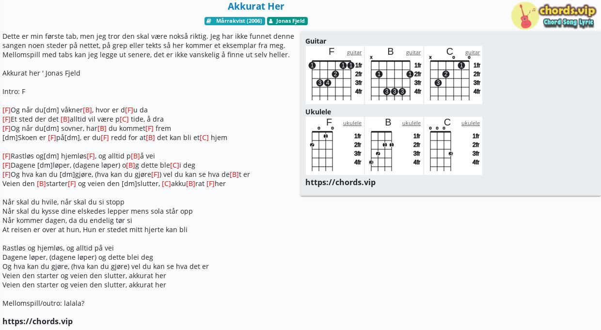 Chord Akkurat Her Jonas Fjeld Tab Song Lyric Sheet Guitar Ukulele Chords Vip