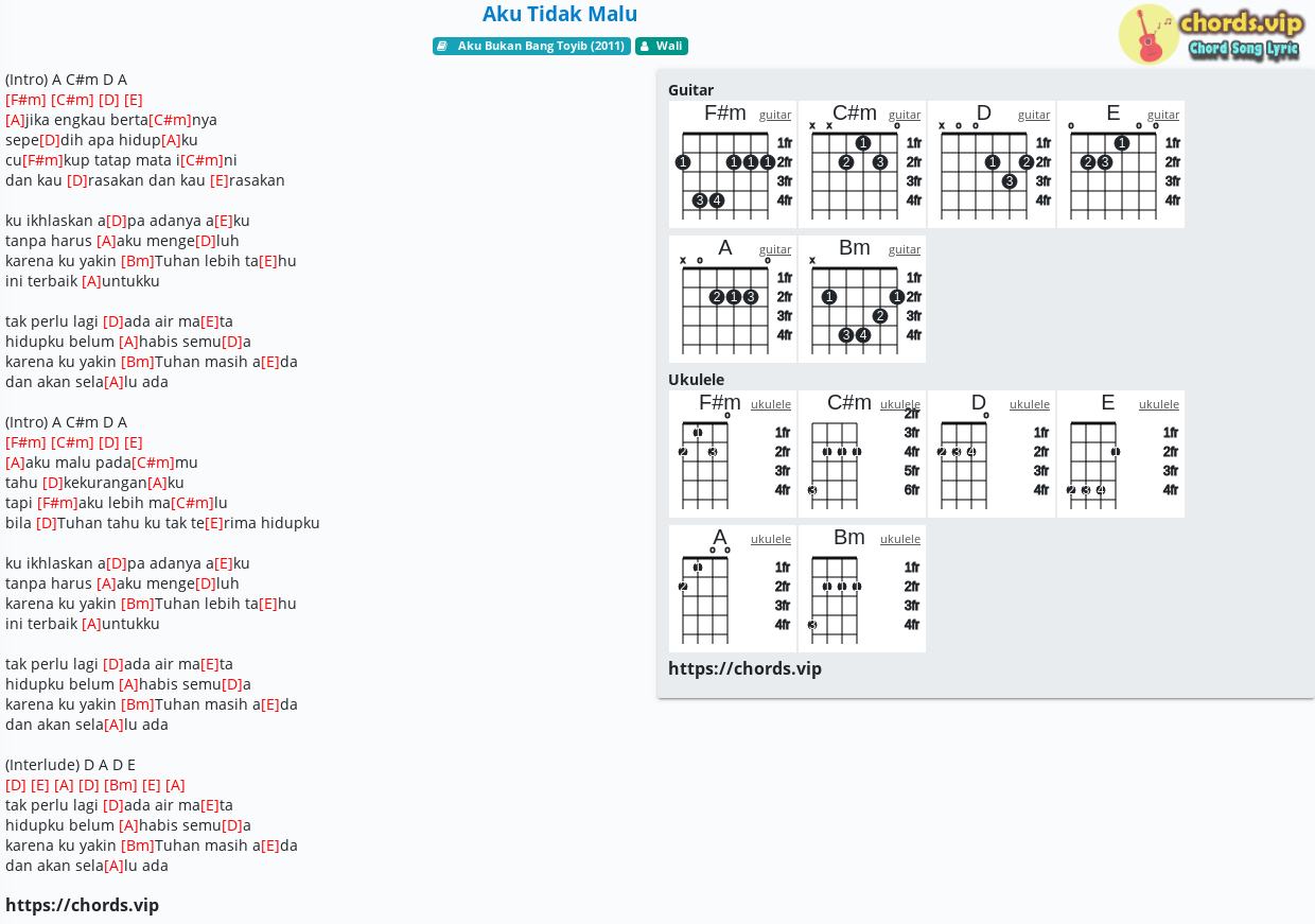 Chord Aku Tidak Malu Wali Tab Song Lyric Sheet Guitar Ukulele Chords Vip