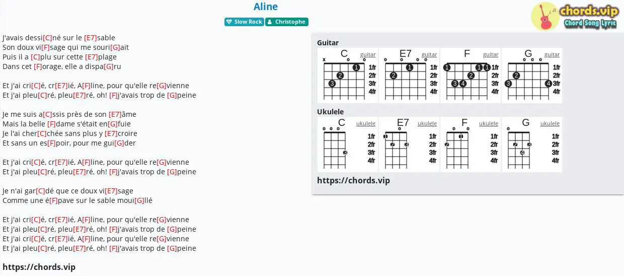 Chord Aline Christophe Tab Song Lyric Sheet Guitar Ukulele Chords Vip