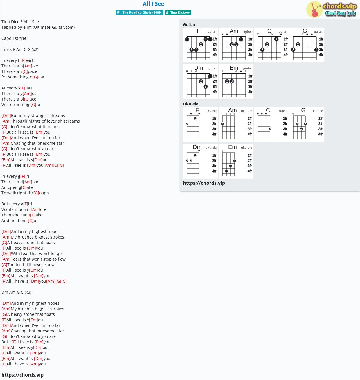 Chord All I See Tina Dickow Tab Song Lyric Sheet Guitar Ukulele Chords Vip Chord All I See Tina Dickow Tab Song Lyric Sheet Guitar Ukulele Chords Vip