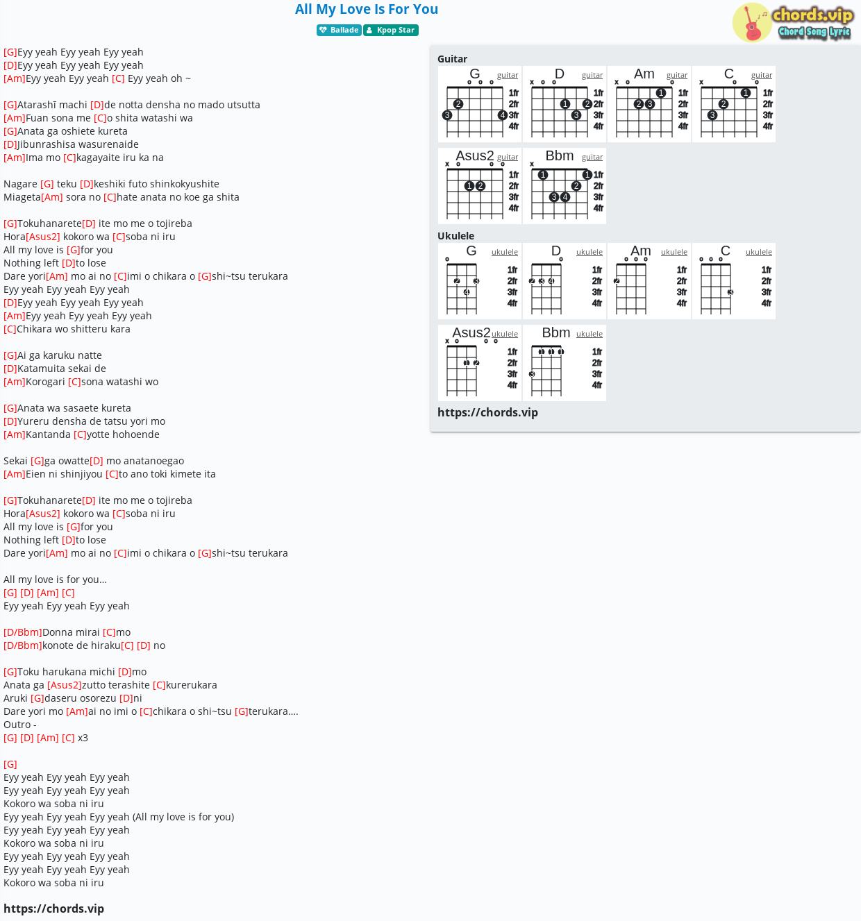 Chord All My Love Is For You Kpop Star Tab Song Lyric Sheet Guitar Ukulele Chords Vip