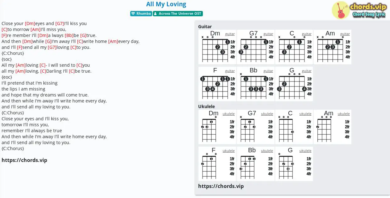 Chord: All My Loving - The The Universe OST - song lyric, guitar, | chords.vip