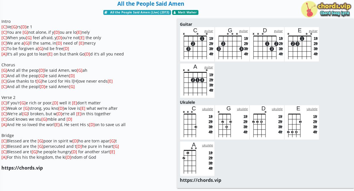 Chord All The People Said Amen Matt Maher Tab Song Lyric Sheet Guitar Ukulele Chords Vip