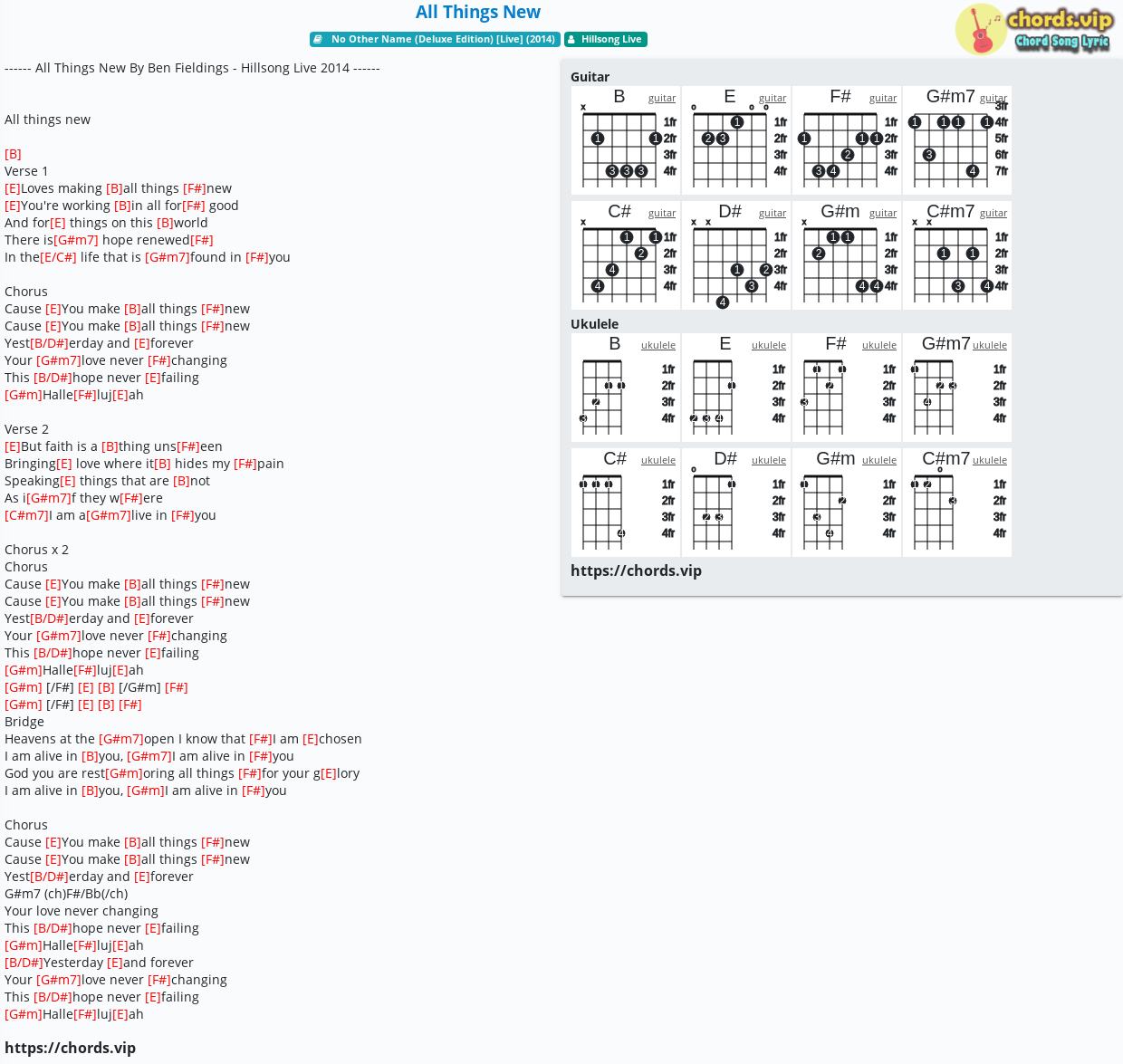 Chord All Things New Hillsong Live Tab Song Lyric Sheet Guitar Ukulele Chords Vip
