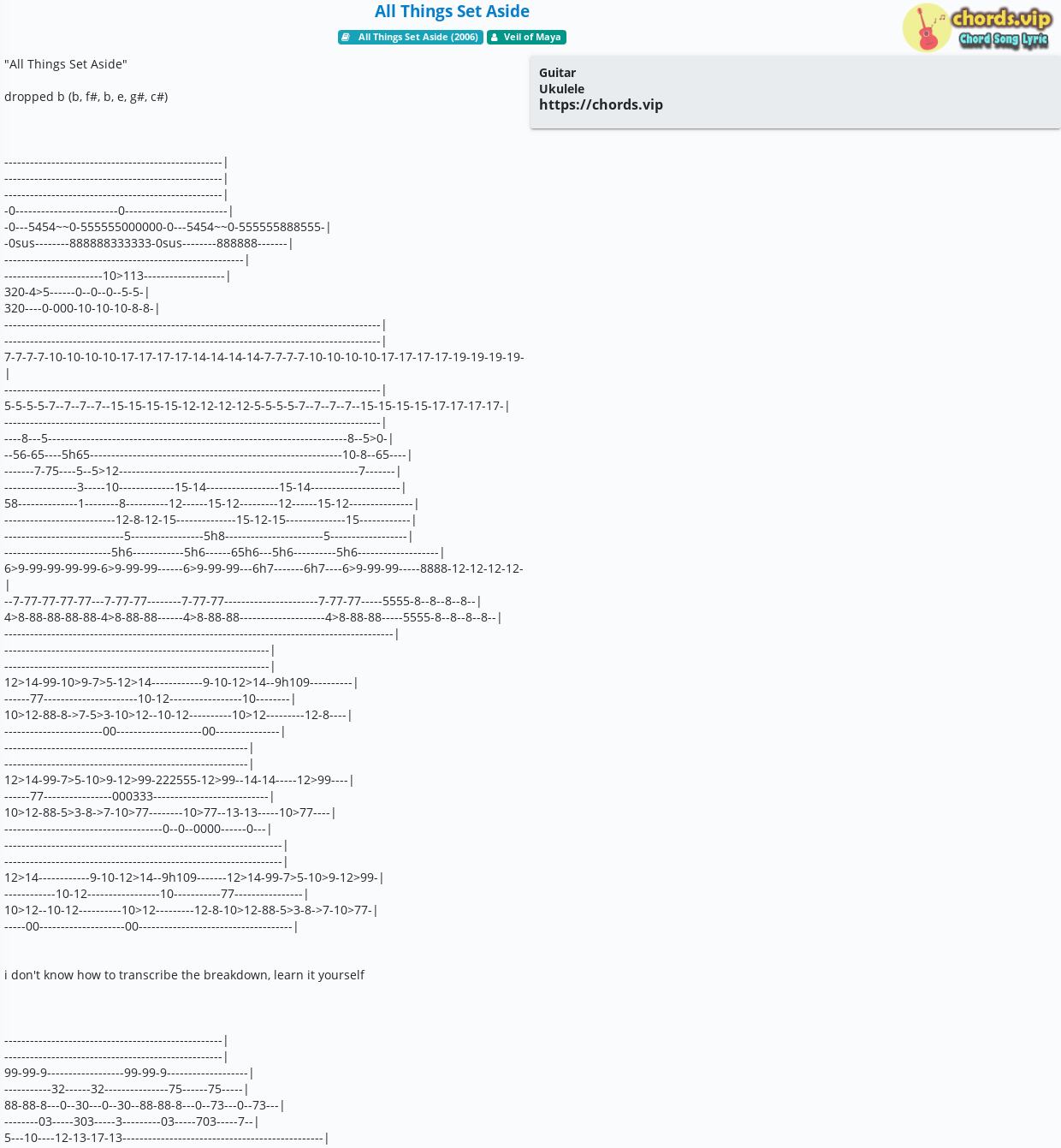 Chord: All Things Set Aside - Veil of Maya - tab, song lyric