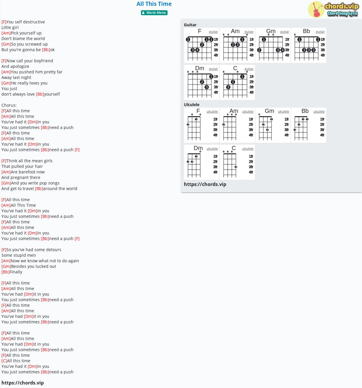 Chord: All This Time - Maria Mena - tab, song lyric, sheet, guitar