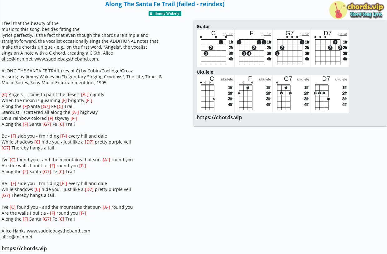Chord Along The Santa Fe Trail (failed reindex) Jimmy Wakely tab, song lyric, sheet