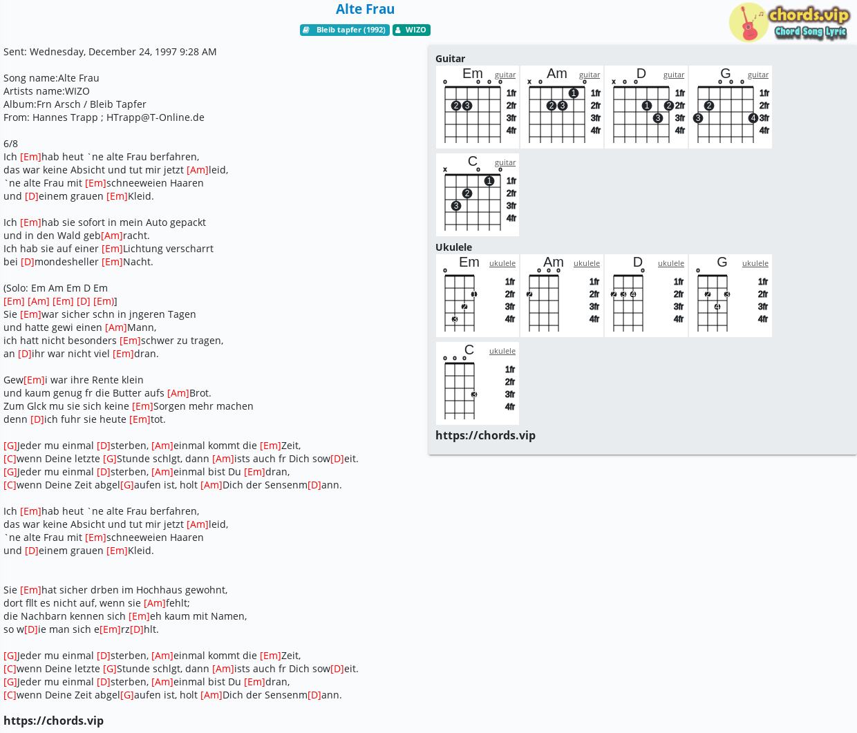 Chord Alte Frau Wizo Tab Song Lyric Sheet Guitar Ukulele Chords Vip