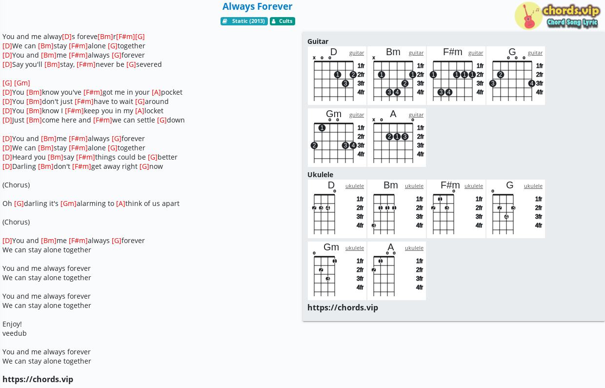 Chord Always Forever Cults Tab Song Lyric Sheet Guitar Ukulele Chords Vip