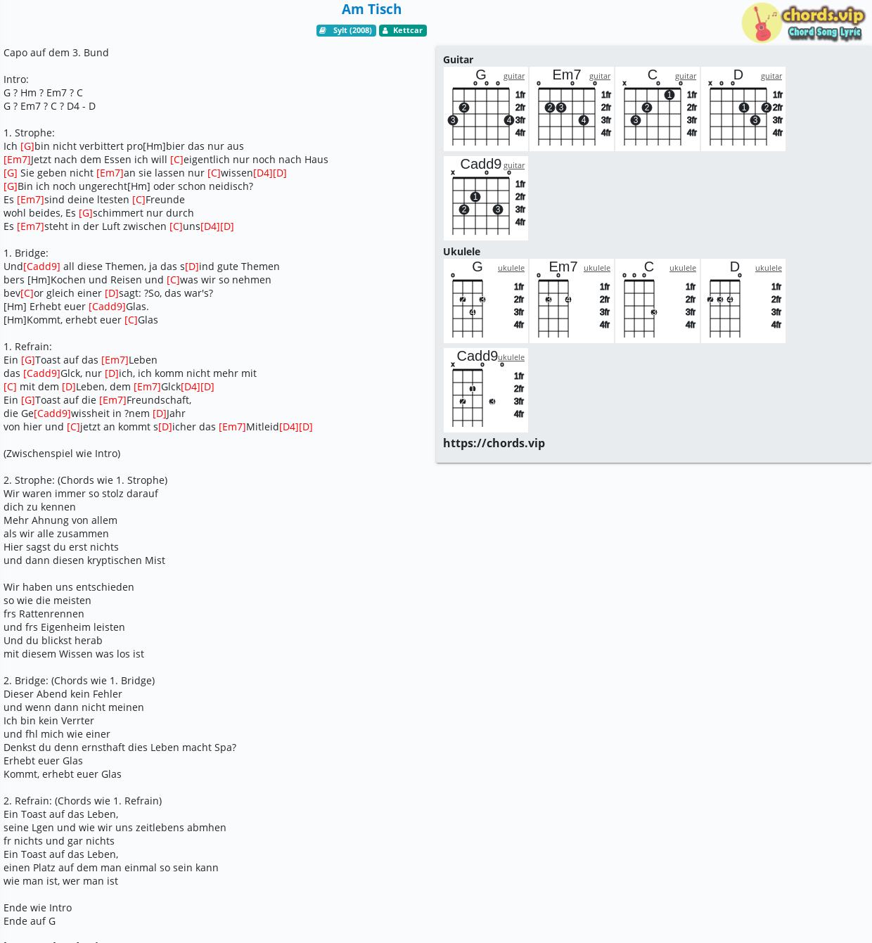 Chord Am Tisch Kettcar Tab Song Lyric Sheet Guitar Ukulele Chords Vip