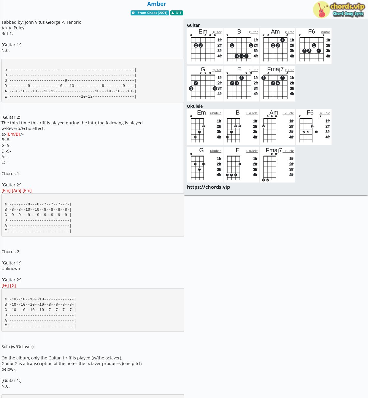 Chord: Amber - tab, song lyric, sheet, guitar, ukulele | chords.vip