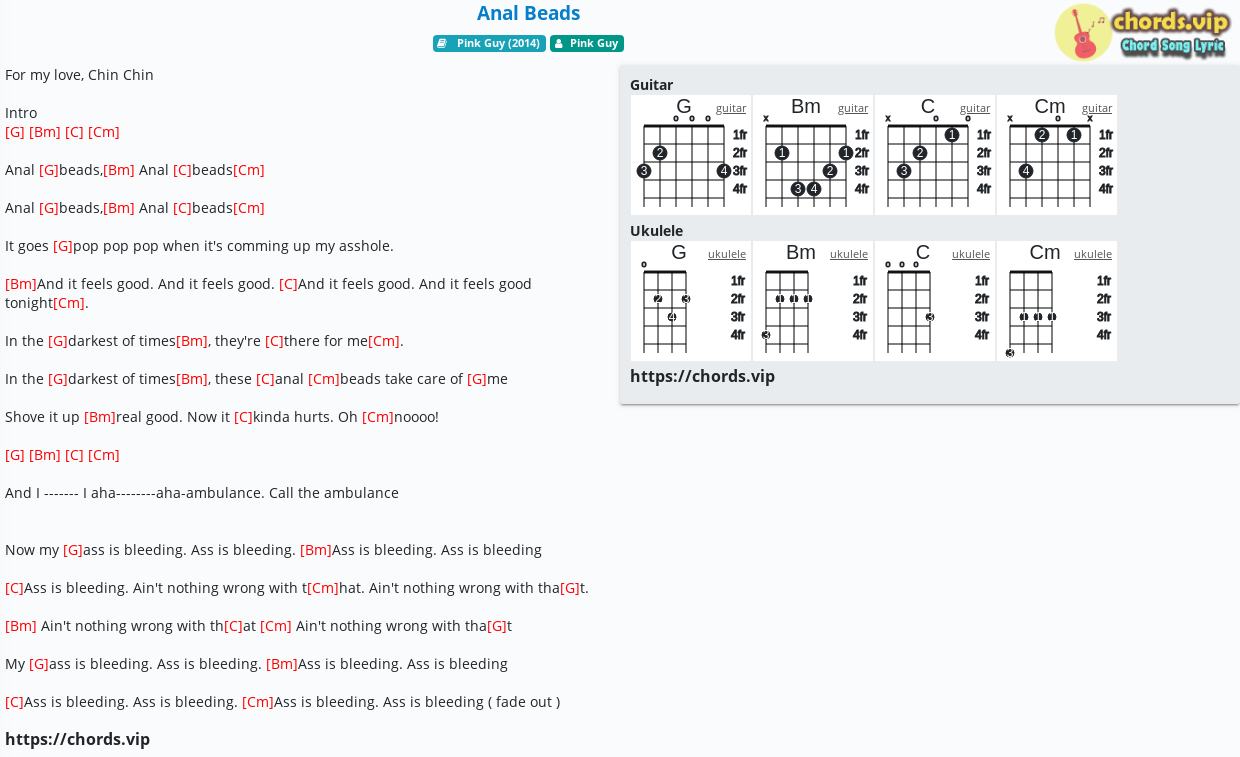 Chord Anal Beads Pink Guy Tab Song Lyric Sheet Guitar Ukulele Chords Vip