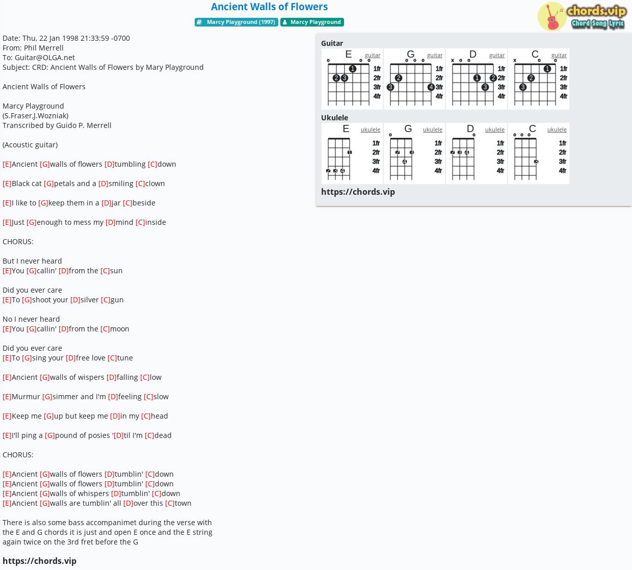 Chord Ancient Walls of Flowers tab, song lyric, sheet, guitar
