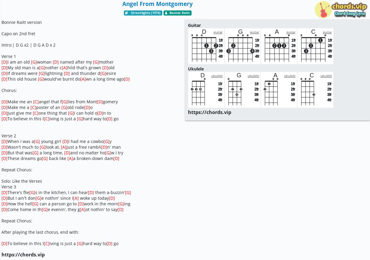 Chord Angel From Montgomery tab, song lyric, sheet, guitar, ukulele