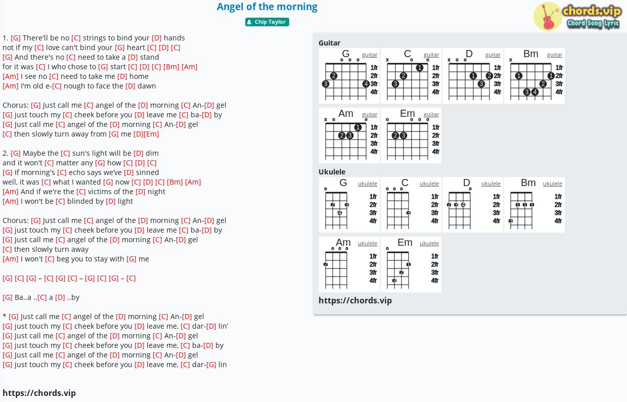 Chord Angel of the morning tab, song lyric, sheet, guitar, ukulele chords.vip
