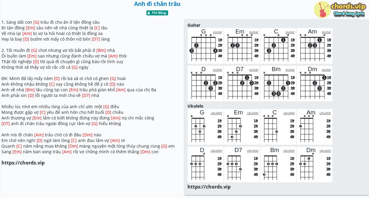 Chord Anh đi Chăn Trau Phi Bằng Tab Song Lyric Sheet Guitar Ukulele Chords Vip