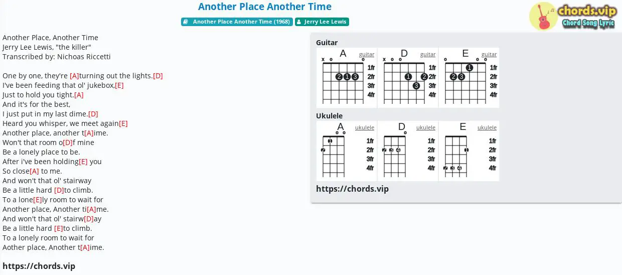 Chord: Another Place Another Time - Jerry Lee Lewis - tab, song lyric,  sheet, guitar, ukulele 