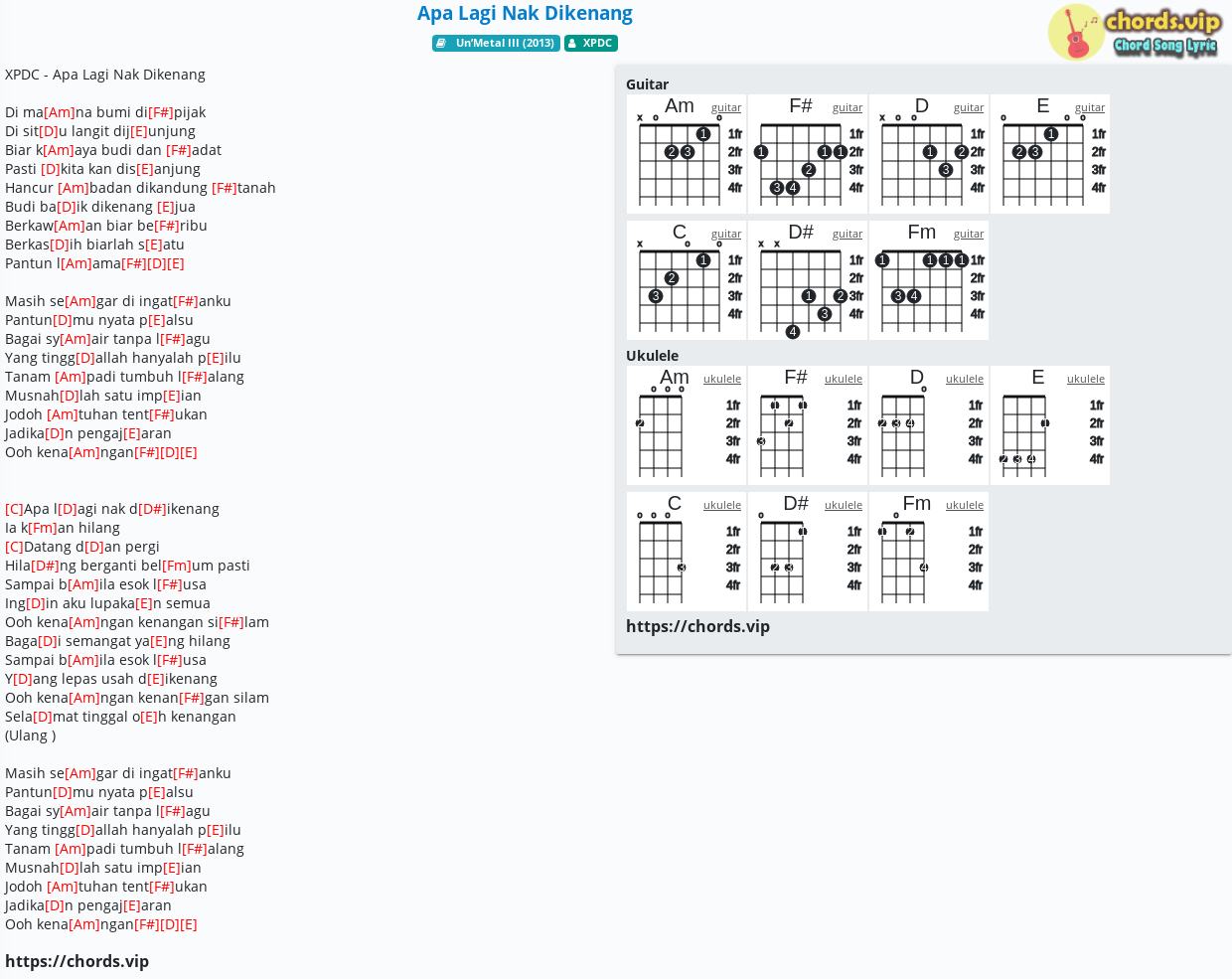 Chord: Apa Lagi Nak Dikenang - XPDC - tab, song lyric, sheet, guitar