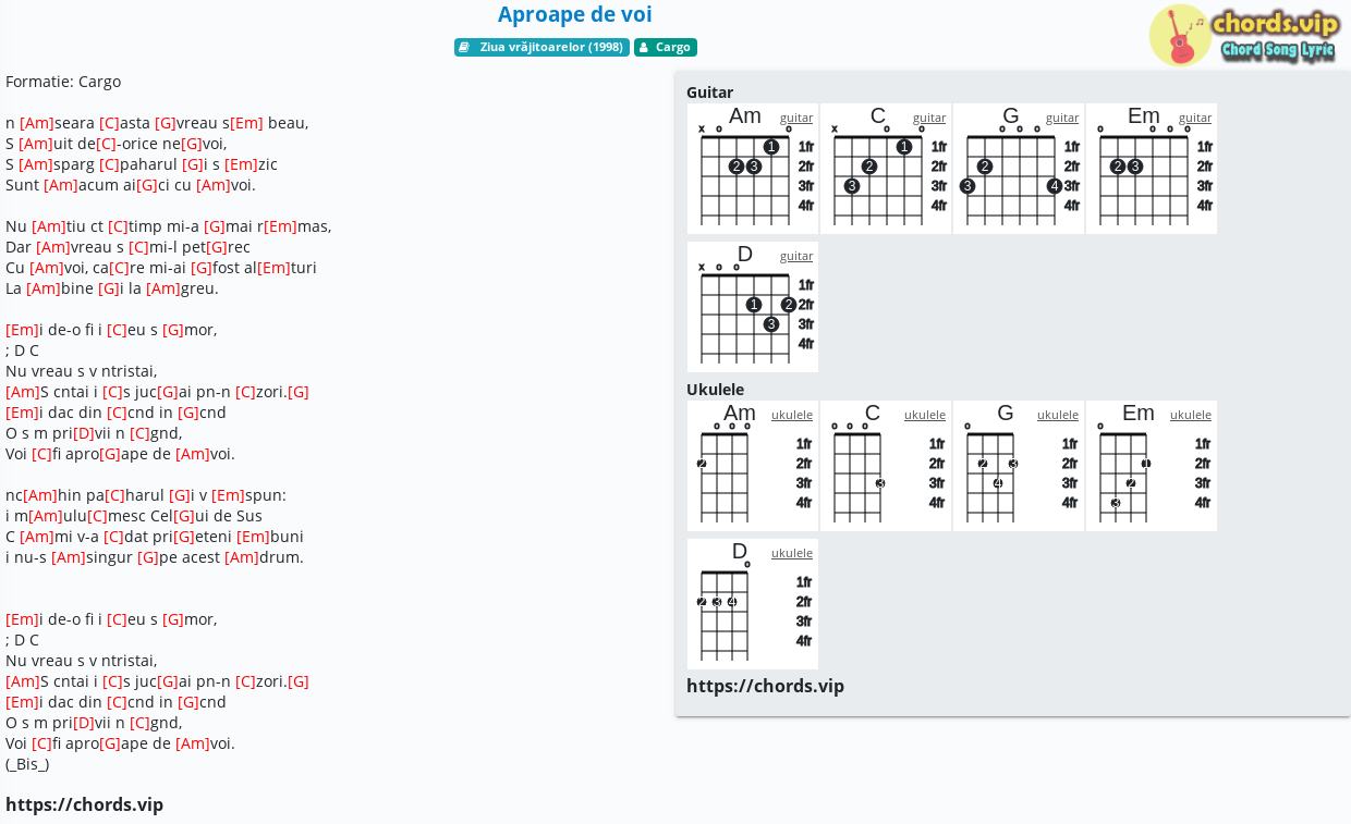 Chord Aproape De Voi Cargo Tab Song Lyric Sheet Guitar Ukulele Chords Vip