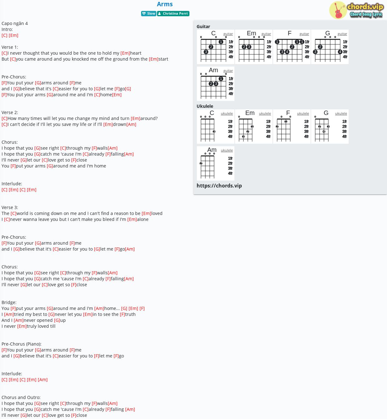 Chord Arms Christina Perri Tab Song Lyric Sheet Guitar Ukulele Chords Vip
