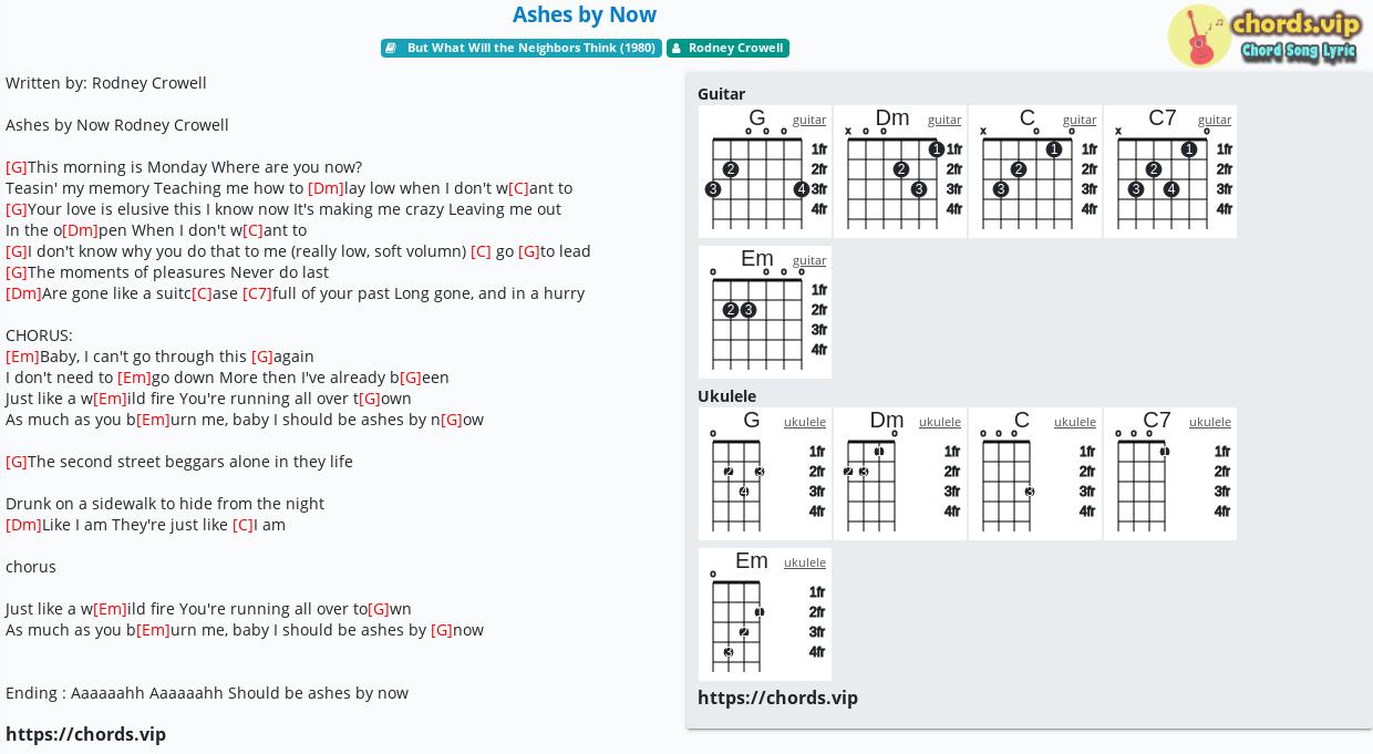 Chord Ashes By Now Rodney Crowell Tab Song Lyric Sheet Guitar Ukulele Chords Vip