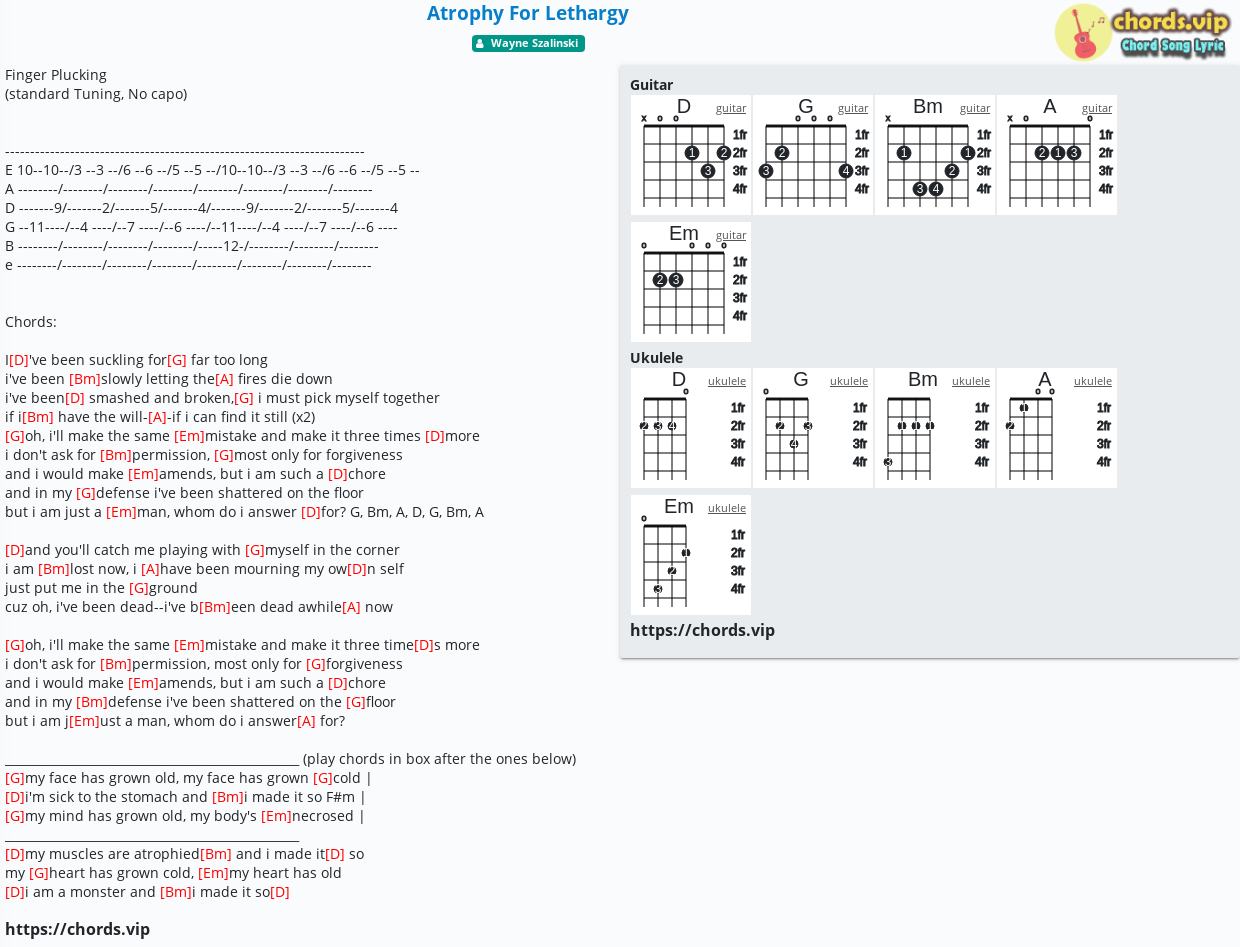 Chord Atrophy For Lethargy Wayne Szalinski Tab Song Lyric Sheet Guitar Ukulele Chords Vip
