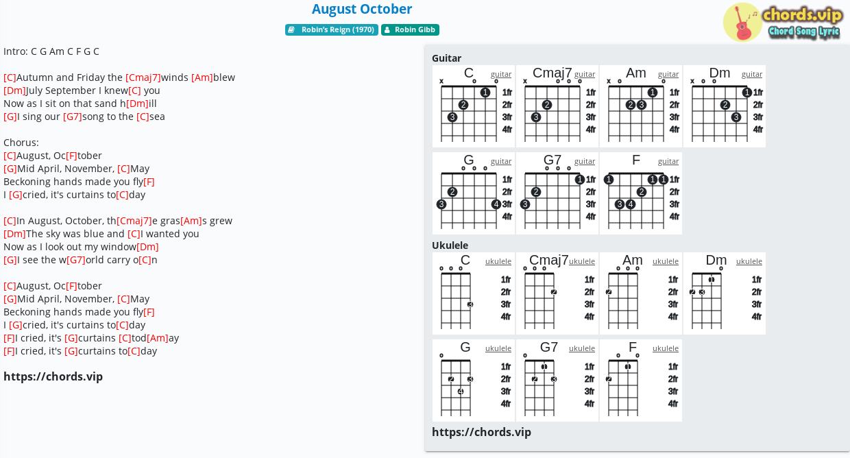 Chord August October Robin Gibb Tab Song Lyric Sheet Guitar Ukulele Chords Vip