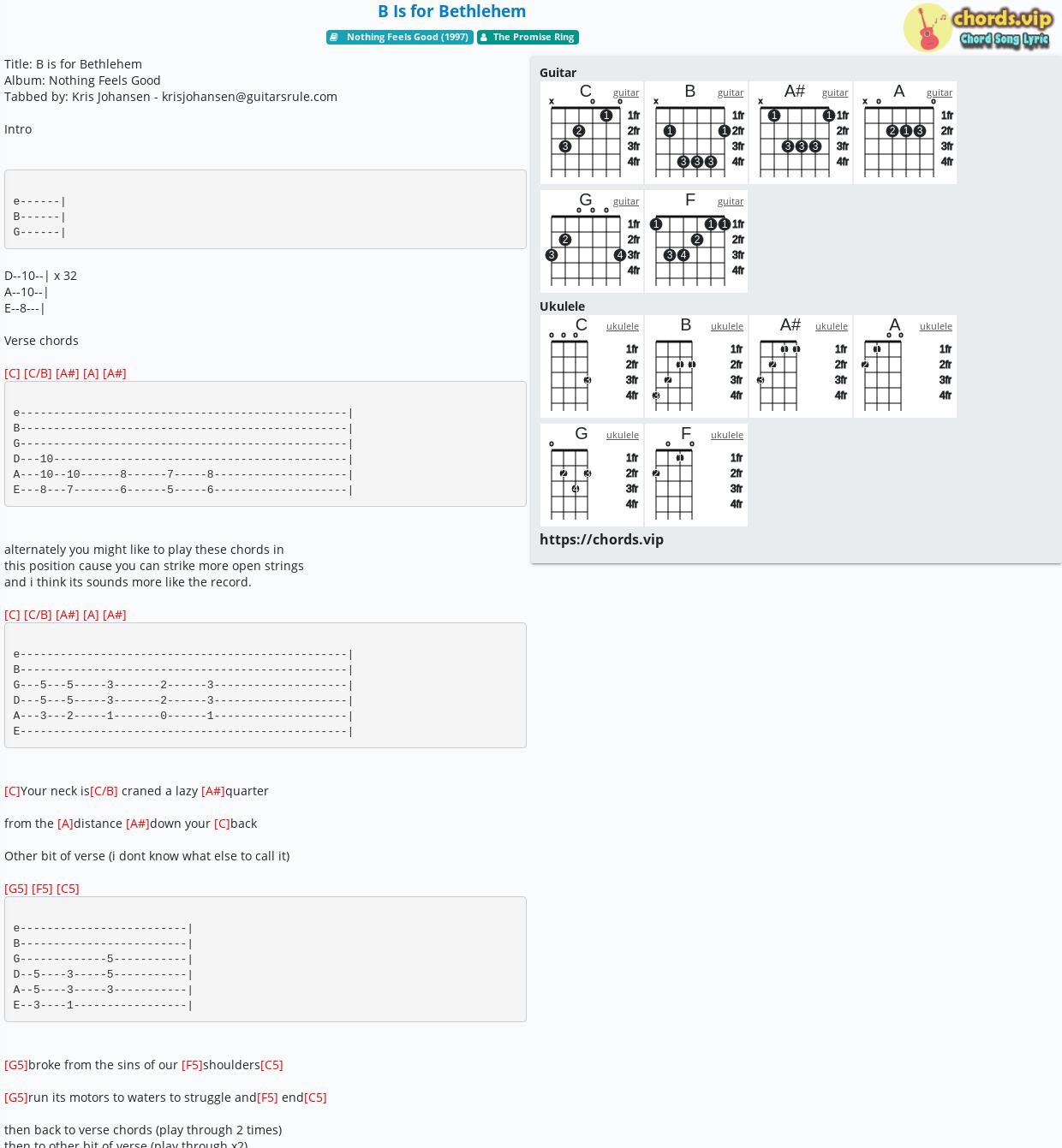 Chord B Is for Bethlehem The Promise Ring tab, song lyric, sheet