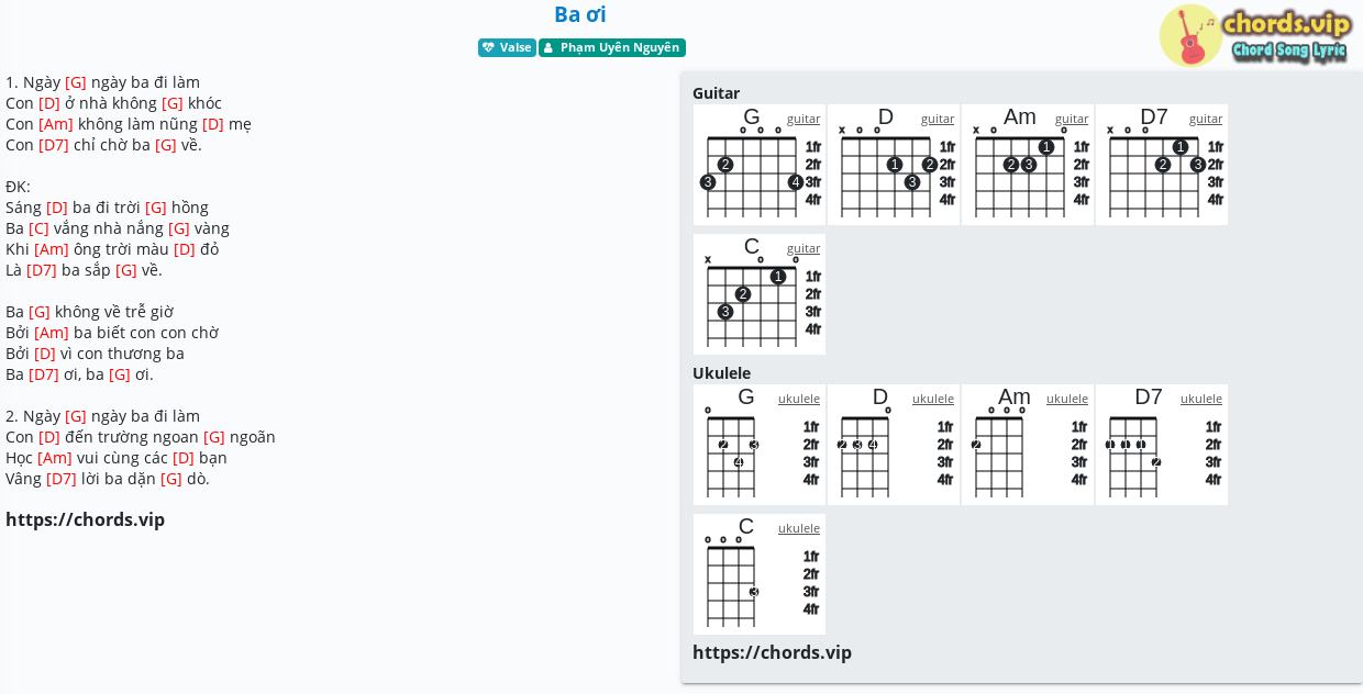 Chord Ba ơi Phạm Uyen Nguyen Tab Song Lyric Sheet Guitar Ukulele Chords Vip