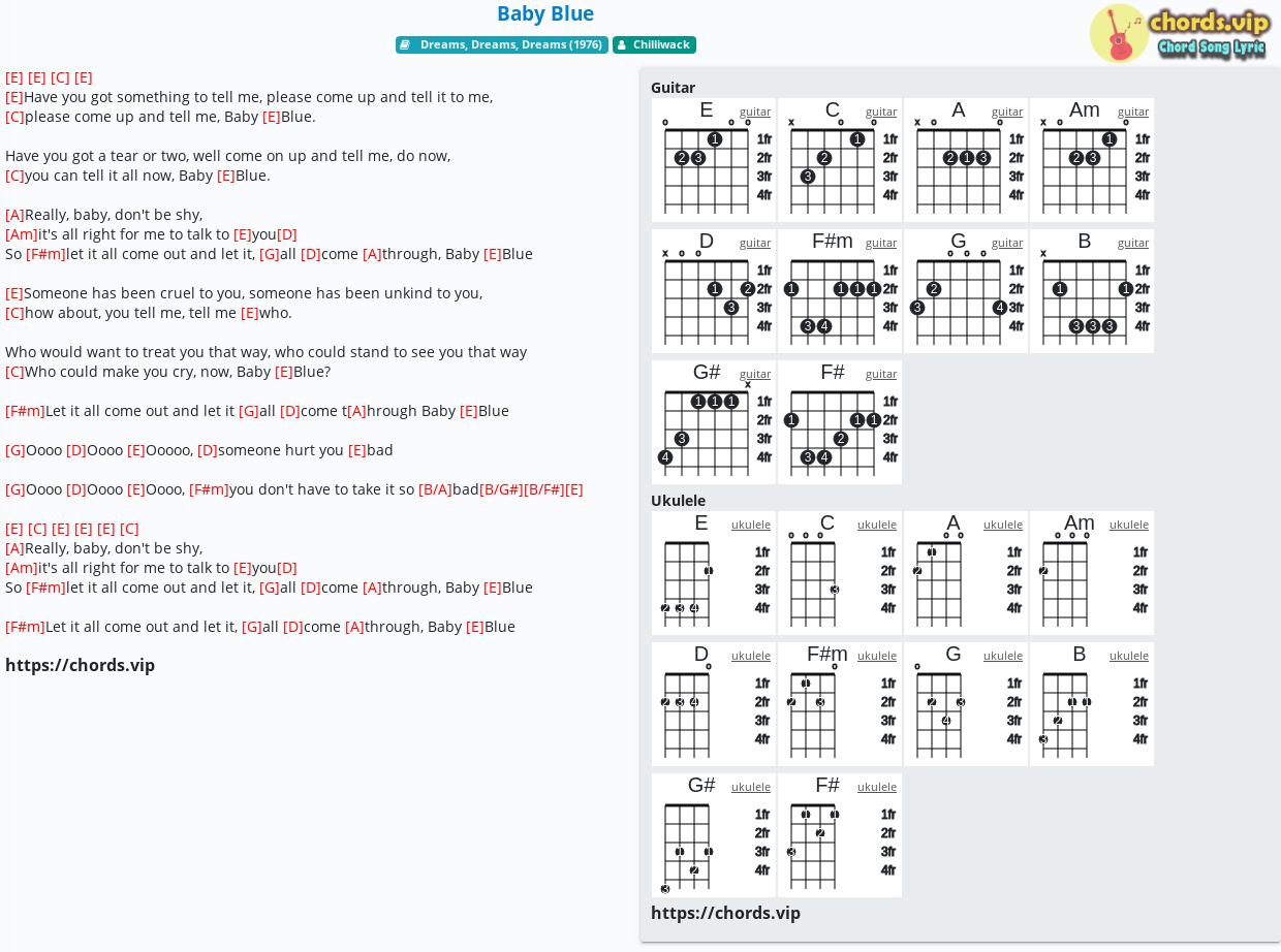 Chord Baby Blue Chilliwack Tab Song Lyric Sheet Guitar Ukulele Chords Vip