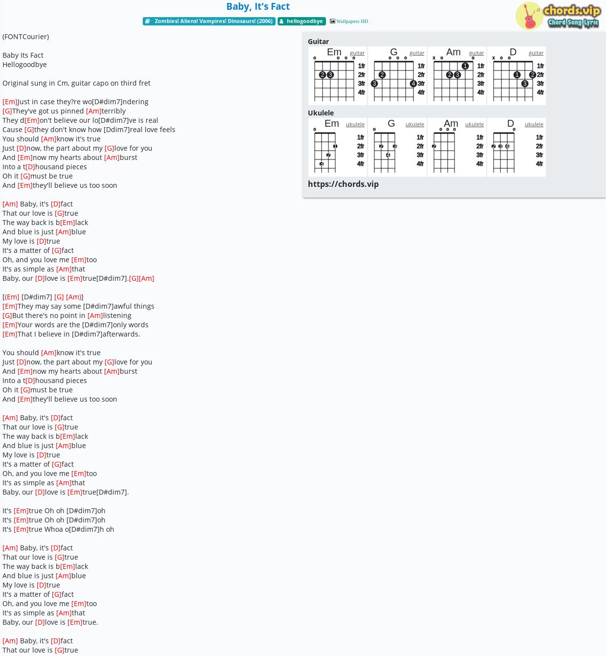 Chord Baby It S Fact Hellogoodbye Tab Song Lyric Sheet Guitar Ukulele Chords Vip