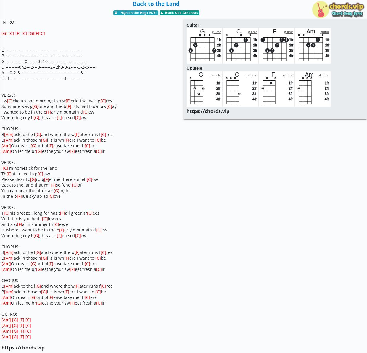 Chord Back To The Land Black Oak Arkansas Tab Song Lyric Sheet Guitar Ukulele Chords Vip