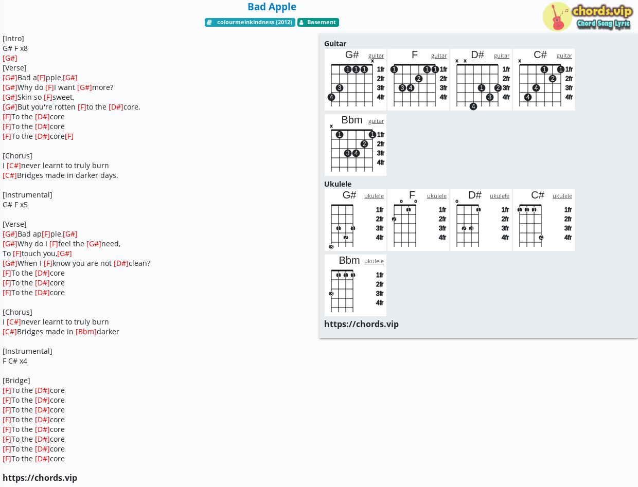 Chord Bad Apple Basement Tab Song Lyric Sheet Guitar Ukulele Chords Vip