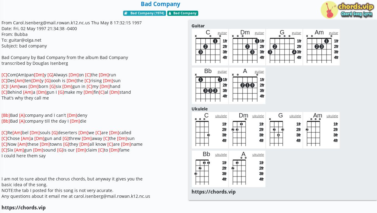 Chord Bad Company Bad Company Tab Song Lyric Sheet Guitar Ukulele Chords Vip