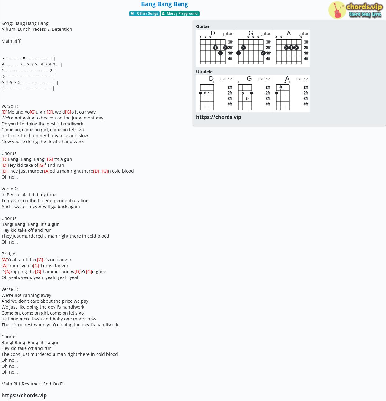 Chord Bang Bang Bang tab, song lyric, sheet, guitar, ukulele chords.vip