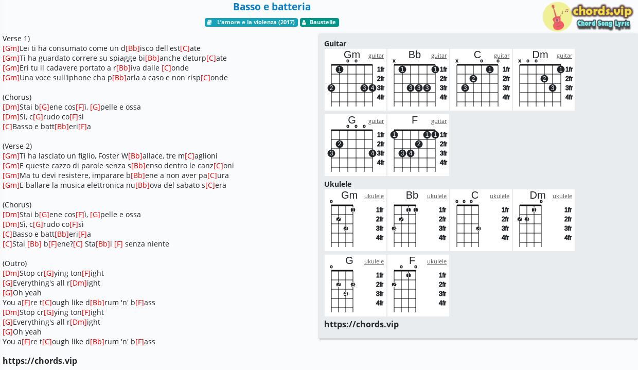 Chord Basso E Batteria Baustelle Tab Song Lyric Sheet Guitar Ukulele Chords Vip