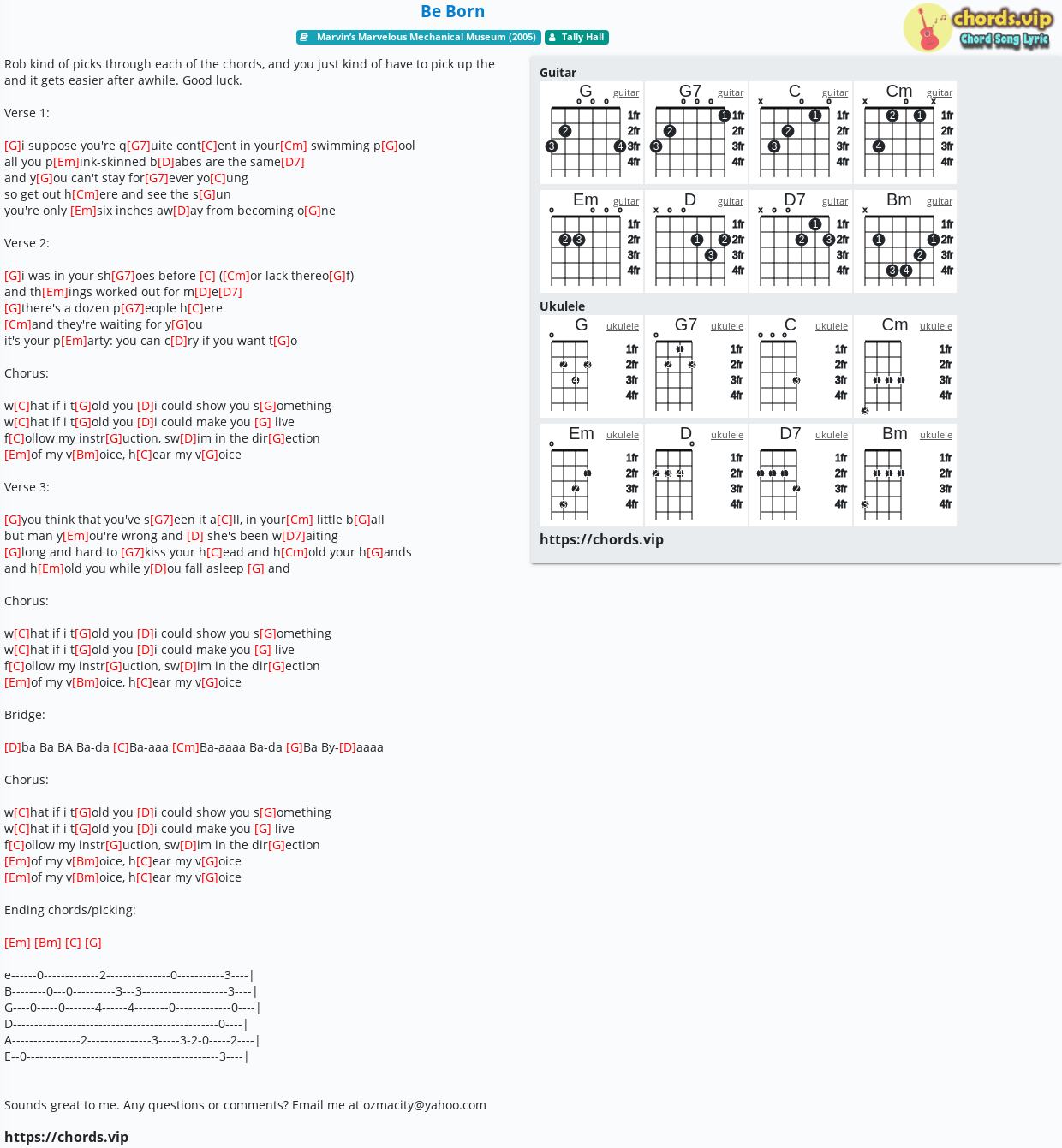 Chord Be Born Tally Hall Tab Song Lyric Sheet Guitar Ukulele Chords Vip