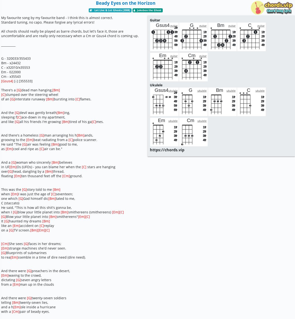 Chord Beady Eyes On The Horizon Jukebox The Ghost Tab Song Lyric Sheet Guitar Ukulele Chords Vip